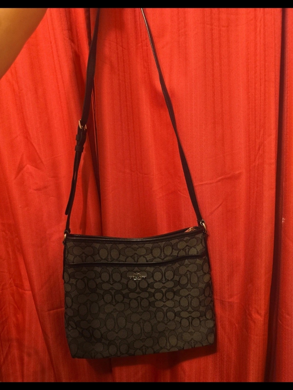 Coach Black and Dark Gray Signature Crossbody Bag